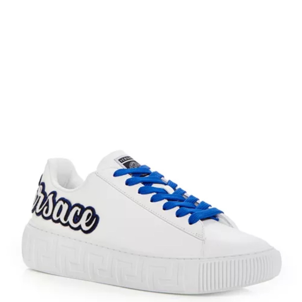 Versace White and Blue Logo Sneakers